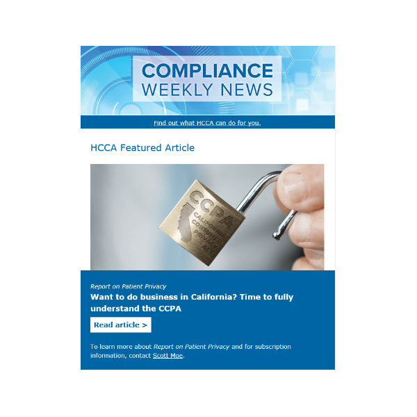 HCCA's Compliance Weekly News- free email newsletter