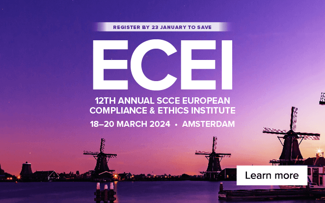 Register by 23 January to save | ECEI 12th European Compliance & Ethics Institute | 18-20 March 24 | Amsterdam | Learn more