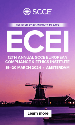 Register by 23 January to save | ECEI 12th Annual SCCE European Compliance & Ethics Institute | 18-20 March 2024 | Amsterdam | Learn more