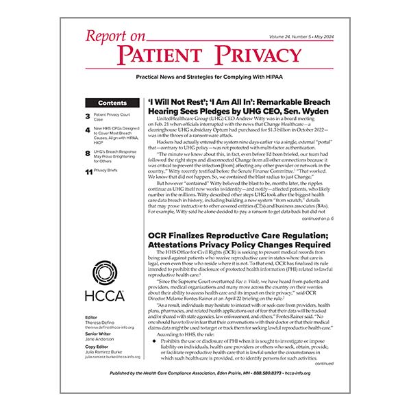 Report on Patient Privacy Newsletter | Learn more and subscribe 