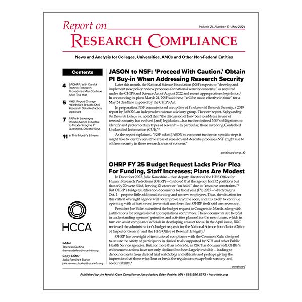 Report on Research Compliance | Learn more and subscribe